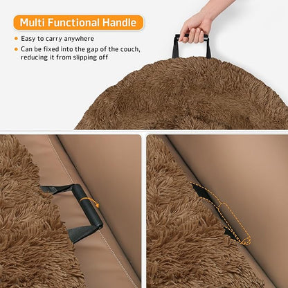 GGIB Calming Dog Bed Fluffy Plush Dog Mat for Furniture Protector with Removable Washable Cover for Large Medium Small Dogs and Cats (Large, Brown)