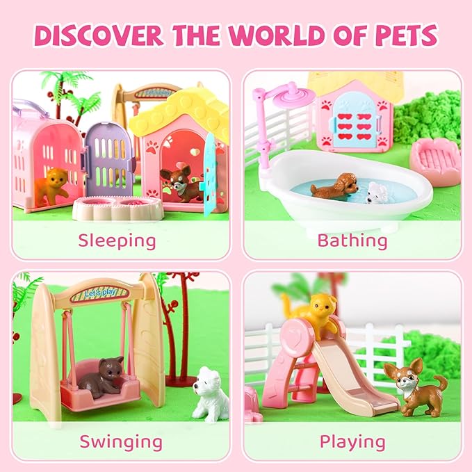 21 PCS Pet Sensory Bin, Dog &amp; Cat Sandbox with Sand &amp; Box, Play Sand Art Toys Kit, Pet Care Play Set, Beach Toys for Kids Ages 4-8, Birthday Gift Girls Boys 3 4 5 6 7 Years Old