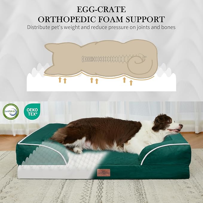 Comfort Expression Large Dog Beds Waterproof Orthopedic Foam Dog Sofa Beds Comfy Pet Bed with Washable Removable Cover &amp; Non-Slip Bottom(Large,Emerald)
