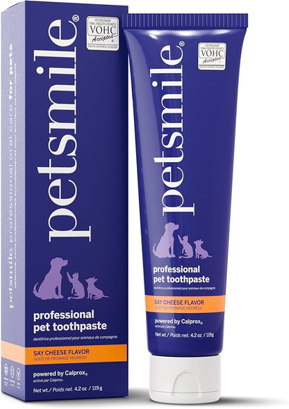 Petsmile Professional Pet Toothpaste for Cats &amp; Dogs - Only VOHC Accepted Toothpaste - Clinically Proven to Control Plaque &amp; Tartar Calprox Formula (Say Cheese, 4.2 Oz)