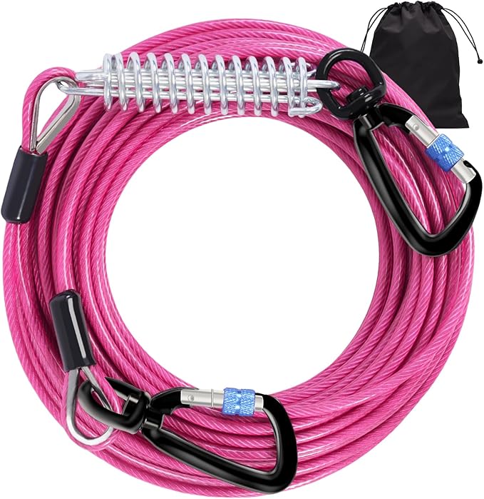 Snagle Paw Dog Leads for Yard 50FT-1000LBS Break Strength,Heavy Duty Tie Out Cable for Dogs with Swivel Lockable Hook &amp; Spring,Chew Proof Dog Chain for Outside,Dog Run Cable for Medium Large Dogs