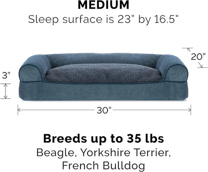 Furhaven Pillow Dog Bed for Medium/Small Dogs w/ Removable Bolsters &amp; Washable Cover - Sherpa &amp; Chenille Sofa - Orion Blue, Medium