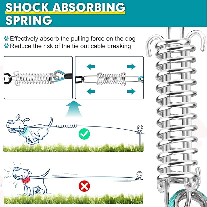 Snagle Paw Heavy Duty Long Dog Leads for Yard 120FT-1000LBS Break Strength,Dog Tie Out Cable with Swivel Lockable Hook &amp; Spring,Chew Proof Dog Chain for Outside,Dog Run Cable for Medium Large Dogs