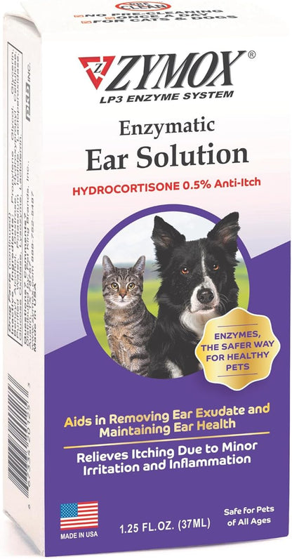 ZYMOX Enzymatic Ear Solution with 0.5-Percent Hydrocortisone, for Dog &amp; Cat, 1.25 oz