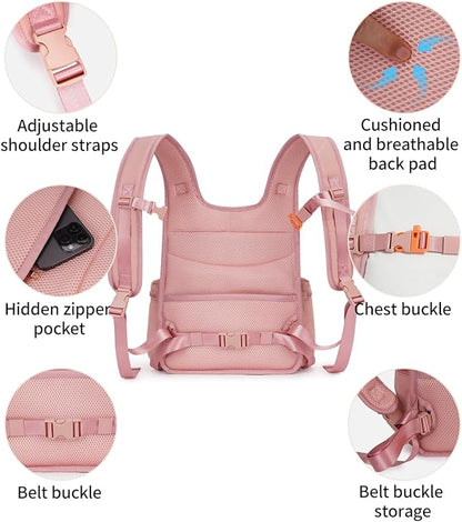OFY Cat Carrier Puffy Backpack Breathable Small Dog Front Backpack Large Space for Small Dogs, Drawstring &amp; Water-Resisant Pet Bag for Travel Hiking, Lotus Pink Patent Pending
