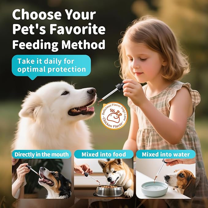 Dog Flea and Tick Support, Natural Herbal Flea &amp; Tick Comfort for Dogs, Flea Liquid Drops Supplement for Dogs with Neem, Oregano, Pumpkin Seed Oil - Chicken Flavor, 2 FL.Oz - All Breeds &amp; Sizes