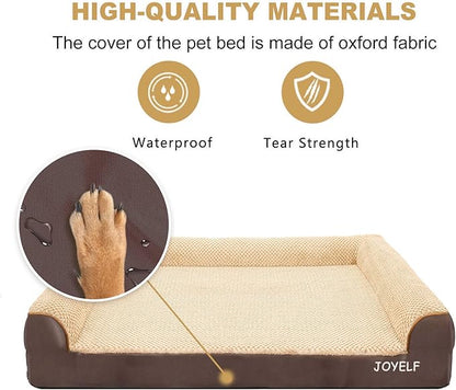 JOYELF Orthopedic Dog Bed for Extra Large Dogs, U-Shaped Foam Sofa Couch Bed, Bolster Waterproof Pet Bed with Removable Washable Cover and Nonskid Bottom for Dogs - Coffee