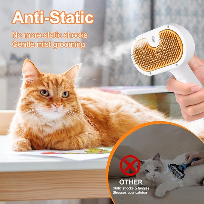 3-in-1 Pet Steam Brush Set for Dogs &amp; Cats, Grooming Comb with Spray, Defur Tool, Water-Assisted Hair Removal, Gentle Cat &amp; Dog Spritz Brush, Multi-Purpose Steam Grooming