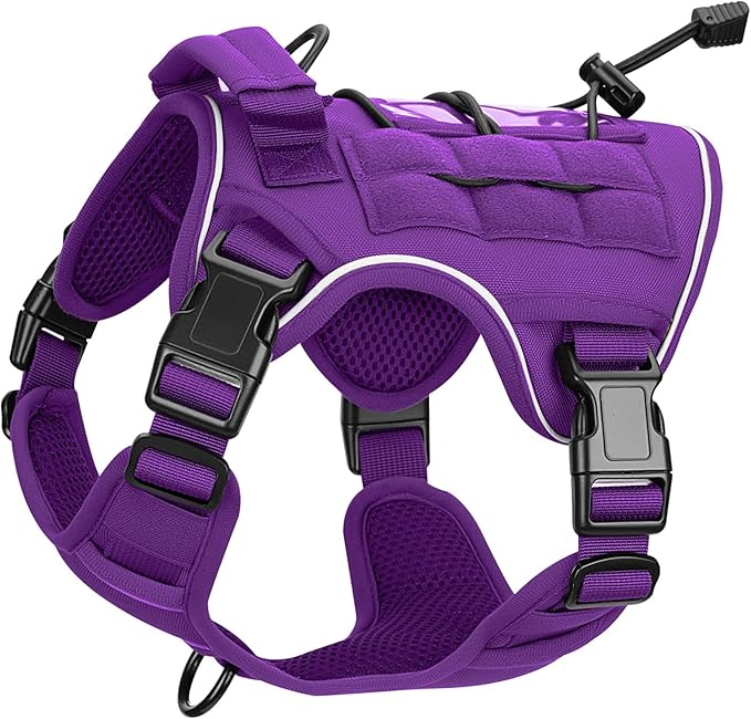 Heavy-Duty Tactical Dog Harness for Large Dogs, No Pull Adjustable Reflective Pet Vest with Molle System, K9 Military-Grade Control for Service Training, Outdoor &amp; 10+ Breeds, Purple, Small