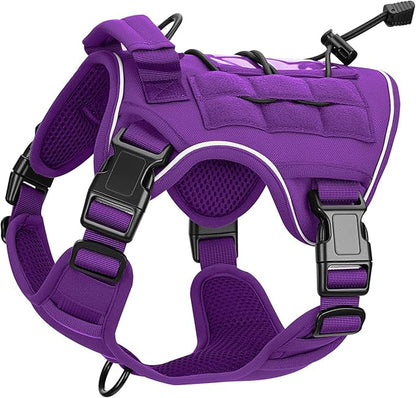 Heavy-Duty Tactical Dog Harness for Large Dogs, No Pull Adjustable Reflective Pet Vest with Molle System, K9 Military-Grade Control for Service Training, Outdoor &amp; 10+ Breeds, Purple, Small