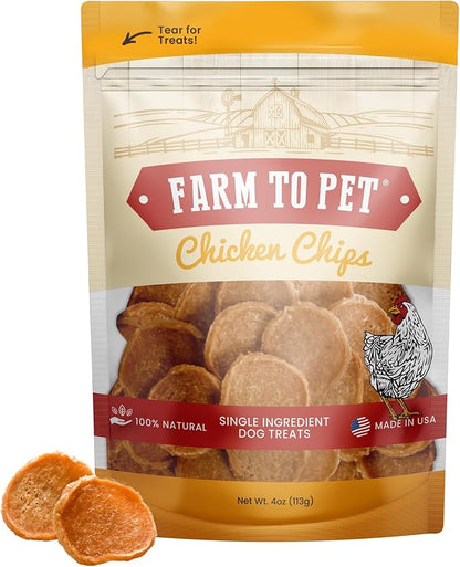 Farm To Pet - Dog Training Treats - Chicken Chips, Single Ingredient - 4 oz, Lean, All Natural, Healthy Dog Treats for Small, Medium, Large Breeds, &amp; Puppies, Made in USA