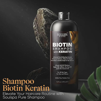Biotin Shampoo with Keratin - Advanced Anti-Thinning, Hair Growth &amp; Repair Formula - Soothes Scalp, with Tea Tree Oil &amp; DHT Blockers - Strong, Healthy Hair for Men &amp; Women - 16 fl oz