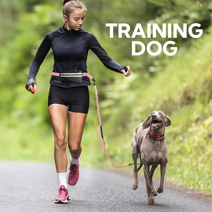 Hands Free Dog Leash, Adjustable Waist Belt with Double Padded Handles, Retractable Bungee for Medium &amp; Large Dogs, Waist Leash for Dog Walking, Running, No Pull, Pink