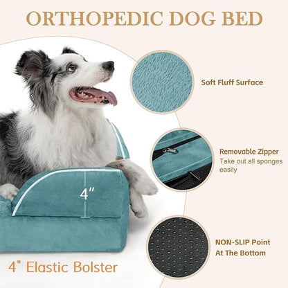 Comfort Expression Medium Dog Beds Waterproof Orthopedic Foam Dog Sofa Beds for Medium Large Dogs Comfy Pet Bed with Washable Removable Cover &amp; Non-Slip Bottom(Medium,Washed Blue)