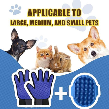 Cat &amp; Dog Grooming Gloves - Deshedding Brush for Shedding, Gentle Pet Hair Remover &amp; Massage Gloves for Cats, Dogs, All Fur Types (1 Brush +1 Pair Gloves)