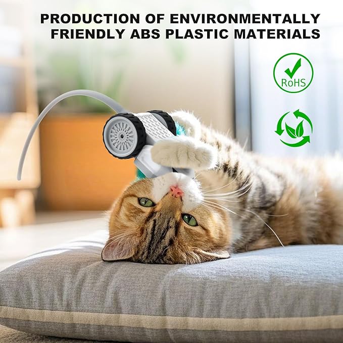 Interactive Cat Toys for Indoor Cats - Smart Moving Electric Mouse with Remote Control, Feather Tail, and Rechargeable Battery - Automatic Play for Bored Kittens &amp; Adult Cats &amp; Daily Exercise