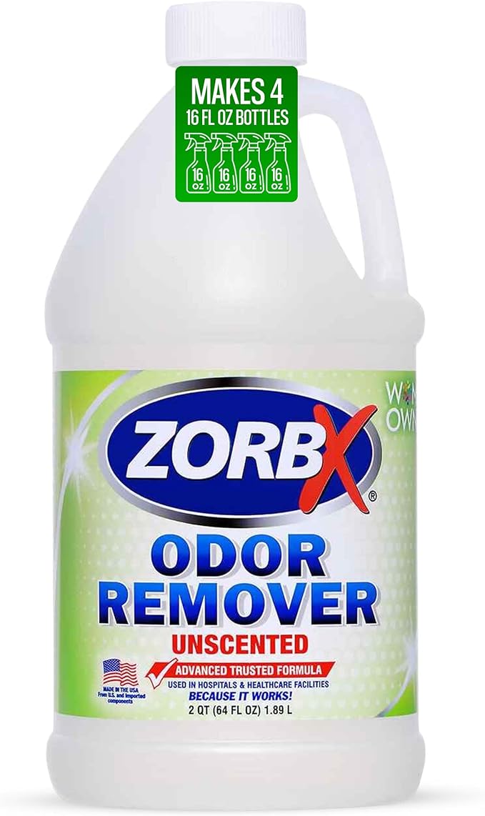 ZORBX Unscented Odor Eliminator for Strong Odor 64 oz - Used in Hospitals &amp; Healthcare Facilities - Advanced Trusted Formula, Fast-Acting Odor Remover Spray for Dog, Cat, House &amp; Carpet