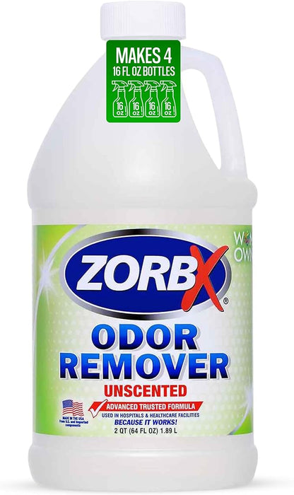ZORBX Unscented Odor Eliminator for Strong Odor 64 oz - Used in Hospitals &amp; Healthcare Facilities - Advanced Trusted Formula, Fast-Acting Odor Remover Spray for Dog, Cat, House &amp; Carpet