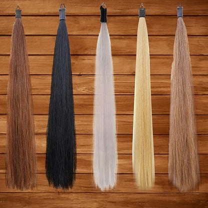 Horse Tail Extensions with Braided Horsehair Loop, Blunt Cut Bottom, 34-36 inches Long and 1 lb Weight (Palomino)
