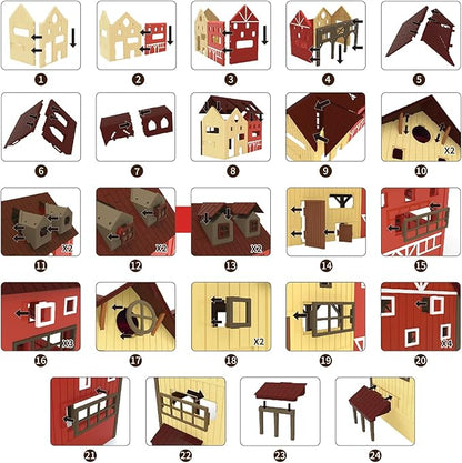 109PCS Farm Animals Toys Set Comes with Barn, Rice Storehouse, Rice Trolley, Milking shed, Farmer, Fence - Playset for Kids Toddlers Boys Girls 5+ Years Old