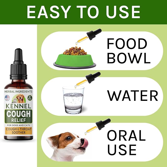 Kennel Cough Herbal Drops for Dogs &amp; Cats - Cough Relief - Throat Soother - Dry and Wet Pet Cough - Made in US - 2 Fl Oz