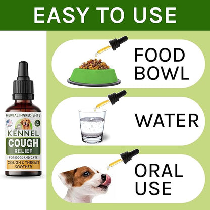 Kennel Cough Herbal Drops for Dogs &amp; Cats - Cough Relief - Throat Soother - Dry and Wet Pet Cough - Made in US - 2 Fl Oz