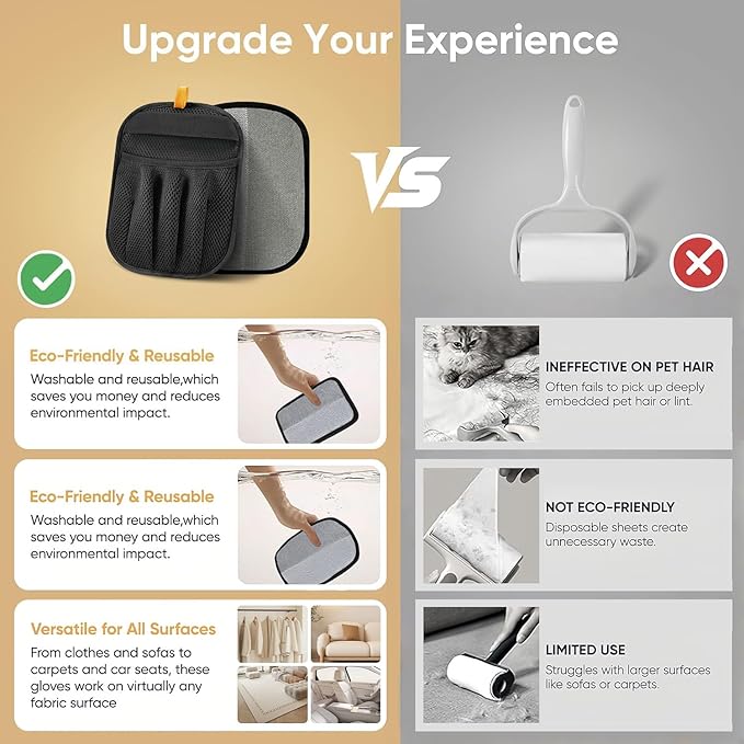 2PCS Pet Hair Removal Glove for Cats &amp; Dogs Five-Finger Electrostatic Magic Brush Pet Hair Remover Glove for Clothing, Couch, Carpet, Furniture, Car Seat