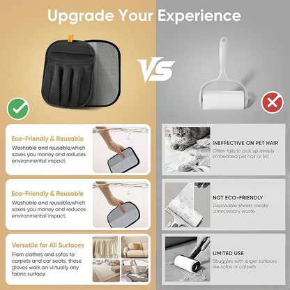 2PCS Pet Hair Removal Glove for Cats &amp; Dogs Five-Finger Electrostatic Magic Brush Pet Hair Remover Glove for Clothing, Couch, Carpet, Furniture, Car Seat