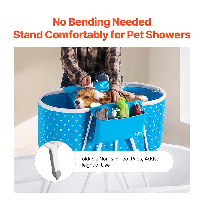 VEVOR Portable Dog Bathtub, Elevated &amp; Foldable Space-saving Pet Shower Station with Quick Drainage, Bathing Tub for Washing &amp; Grooming Small and Medium Size Dogs and Cats Indoor &amp; Outdoor, Light Blue