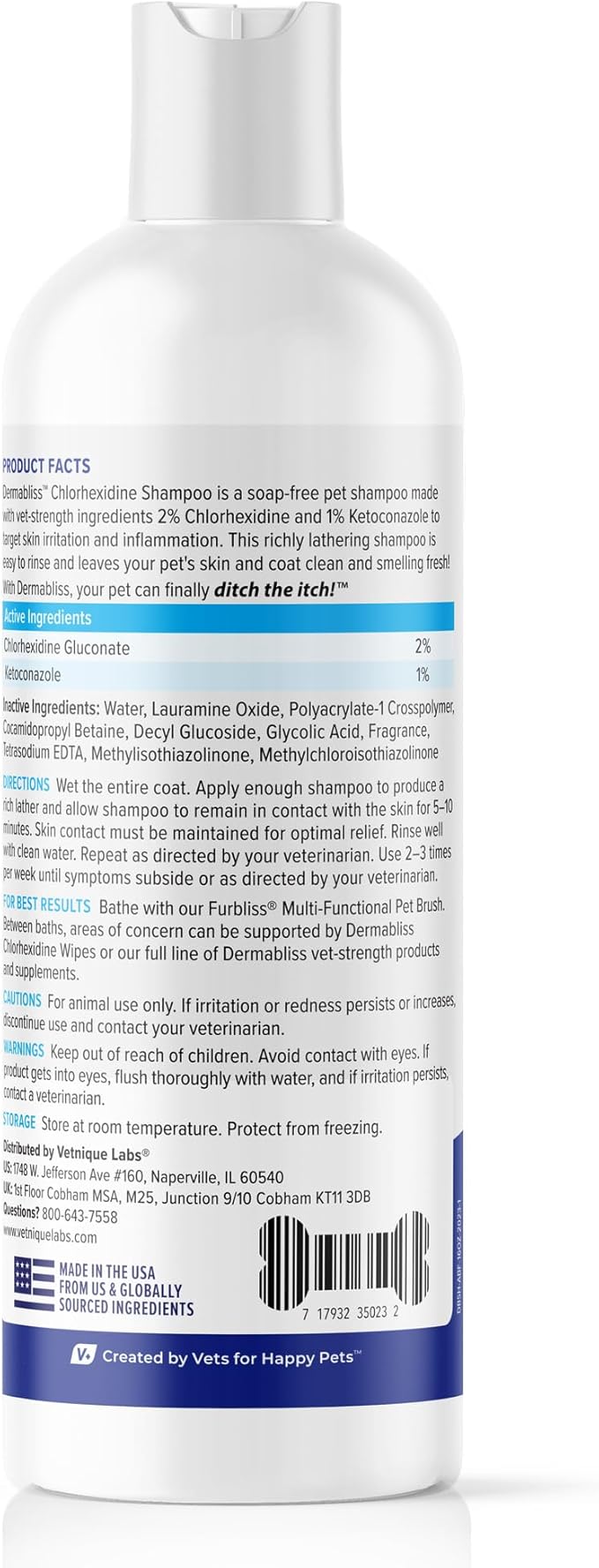 Vetnique Dermabliss Chlorhexidine for Dogs Skin Health - Antibacterial Medicated Dog Shampoo - for Skin Infections &amp; Irritation, Hot Spots &amp; Redness Relief (Medicated Shampoo, 16oz)