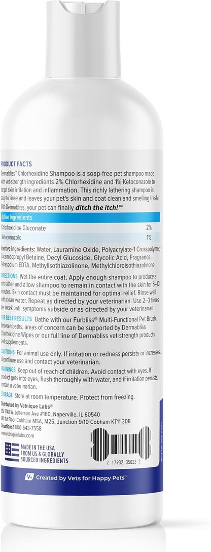 Vetnique Dermabliss Chlorhexidine for Dogs Skin Health - Antibacterial Medicated Dog Shampoo - for Skin Infections &amp; Irritation, Hot Spots &amp; Redness Relief (Medicated Shampoo, 16oz)