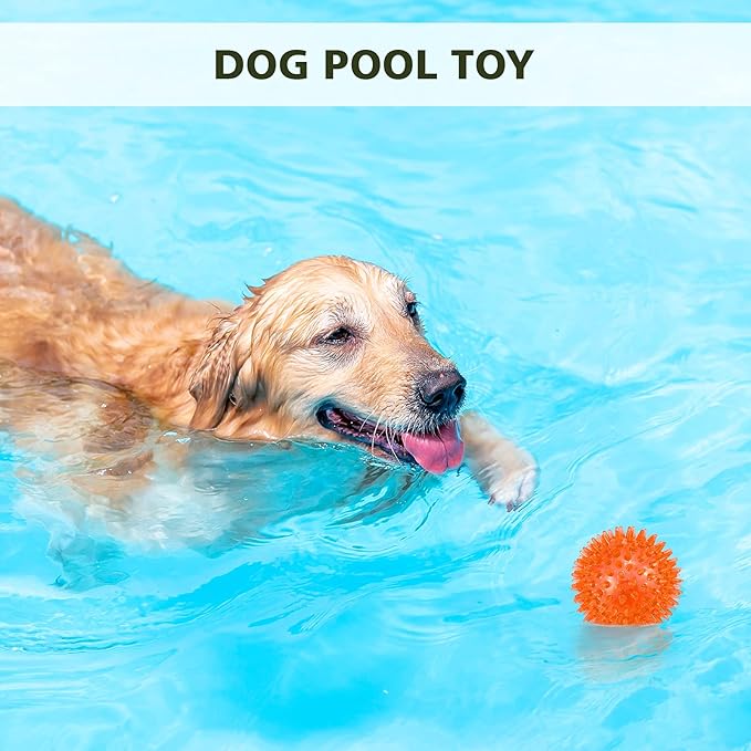Petizer 3-Pack 3.5" Squeaky Dog Toy Balls - Floating Pool Balls, Spiky Interactive Fetch Toys for Puppy, Chew Toys - Safe, BPA Free