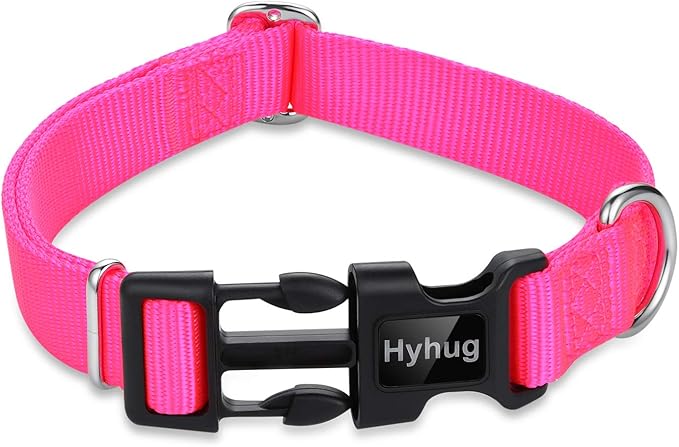 Hyhug Pets Classic Regular Heavy Duty Nylon Dog Collar with Easy to Put On &amp; Off Buckle. (Small, Hot Pink)