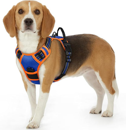Eagloo Dog Harness Small Sized Dog, No Pull Service Vest with Reflective Strips and Control Handle, Adjustable and Comfortable for Walking, No Choke Pet Harness with 2 Metal Rings, Blue &amp; Orange, S