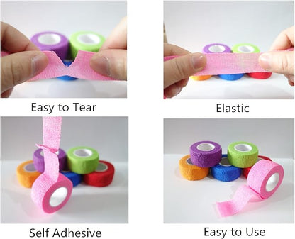 6 Pack 1" x 5 Yards Self Adhesive Bandage Wrap Breathable Cohesive Vet Wrap for Pets, Elastic Self-Adherent Tape for Sports, Wrist, Ankle (Mixed Colors)