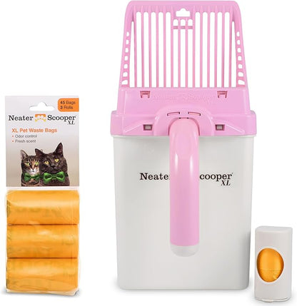 Neater Pet Brands Neater Scooper XL Cat Litter Scoop, 60 Refill Bags – Extra-Large Capacity Mess-Free Cat Litter Scooper with Bag for Large &amp; Multiple Cats, Spill-Proof Litter Box Scooper with Holder