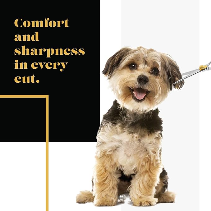 Sharf Gold Touch Pet Grooming Shear | Straight Cat &amp; Dog Grooming Scissors | 6.5 Inch | 440c Japanese Stainless Steel Pet Dog Shearing Scissors | Animal Shears with Removable Comfort Rings