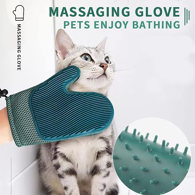 2 in 1 Cat Fur Glove &amp; Pet Hair Remover Glove, Dog Grooming Glove Brush for Shedding, Massage, Efficient Pet Hair Remover Mitt for Cleaner Couch, Carpet [Blue/Single]
