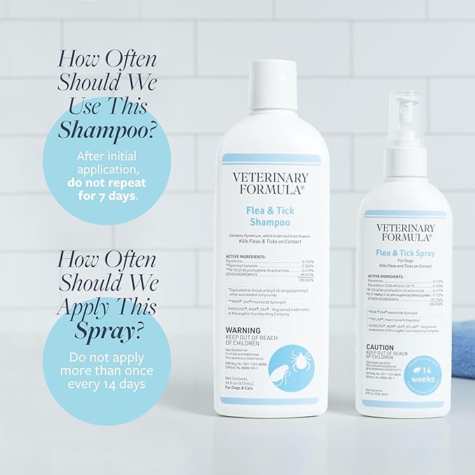Veterinary Formula Flea and Tick Bundle – Prevention Spray for Dogs, 8 oz + 16 oz Shampoo for Dog Flea &amp; Tick Control