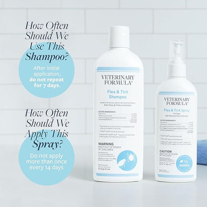 Veterinary Formula Flea and Tick Bundle – Prevention Spray for Dogs, 8 oz + 16 oz Shampoo for Dog Flea &amp; Tick Control