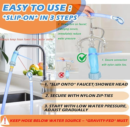 Slip-On Shower Hose Attachment with 6 Ft Hose - Faucet &amp; Tub Faucet Adapter for Pet Bathing, Kitchen Sink, Portable Handheld Shower Head (Crystal Blue)