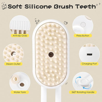 Cat Steam Brush, 3 in 1 Self Cleaning Steamy, Spray Silicone Massage Comb, Hair Removal Tool with Handle Multifunctional Grooming Brush for Cats Dogs