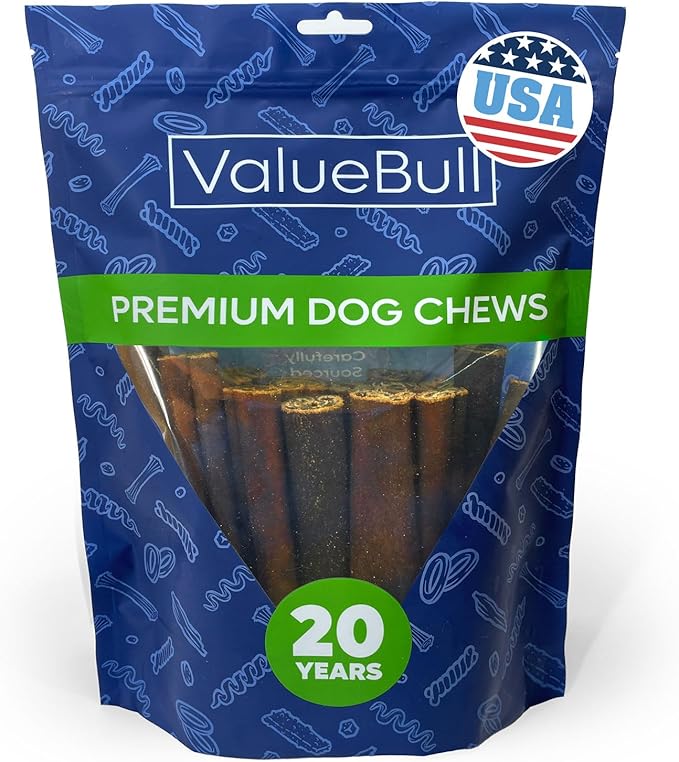 ValueBull USA Collagen Sticks for Dogs, 6 Inch Jumbo Chews, Natural Long-Lasting Dog Treats, 25 Count - Promotes Joint, Skin &amp; Coat Health with Glucosamine and Chondroitin