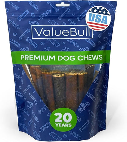 ValueBull USA Collagen Sticks for Dogs, 6 Inch Jumbo Chews, Natural Long-Lasting Dog Treats, 25 Count - Promotes Joint, Skin &amp; Coat Health with Glucosamine and Chondroitin