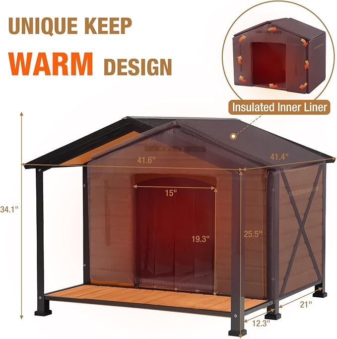 Extra Large Dog House Outdoor &amp; Indoor, Insulated Liner Dog Kennel Weatherproof for Winter, 6 Sides All-Round Foam with Strong Metal Chew Proof Frame, for Small Medium Large Dogs