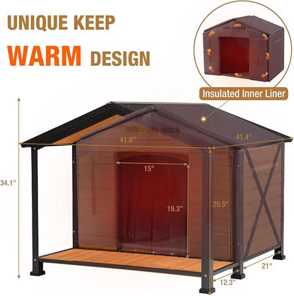 Extra Large Dog House Outdoor &amp; Indoor, Insulated Liner Dog Kennel Weatherproof for Winter, 6 Sides All-Round Foam with Strong Metal Chew Proof Frame, for Small Medium Large Dogs