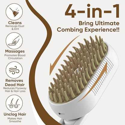 4-in-1 Cat Steam Brush for shedding – Self-Cleaning Comb for Long and Short Hair Cats and Dogs, Steam Pet Brush for Hair Removal, Vibrating Message, Grooming &amp; Relaxation (White)