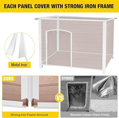 Dog House Outdoor &amp; Indoor Wooden Dog Kennel for Winter with Raised Feet Weatherproof for Small &amp; Medium &amp; Large Dogs,Unique All-Around Iron Frame，Light Brown