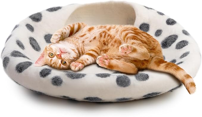 Large Wool Cat Bed Cave - Extra Warm Kitty Beds Handcrafted Kitten Caves Bed for Indoor Cats - Eco-Friendly Felt, Foldable Cat Hidewawy Covered Cat House Pod