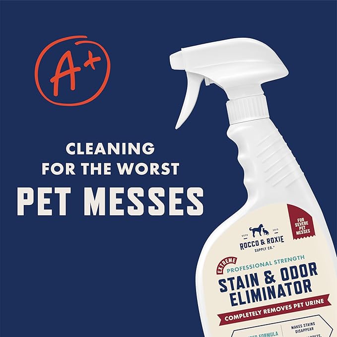 Rocco &amp; Roxie Extreme Stain &amp; Odor Eliminator for Strong Odor, Pet Urine Enzyme Cleaner Destroyer, Stain Remover for Dog Poop and Cat Pee, Enzymatic Carpet Cleaner Spray For Home, Puppy Potty Training